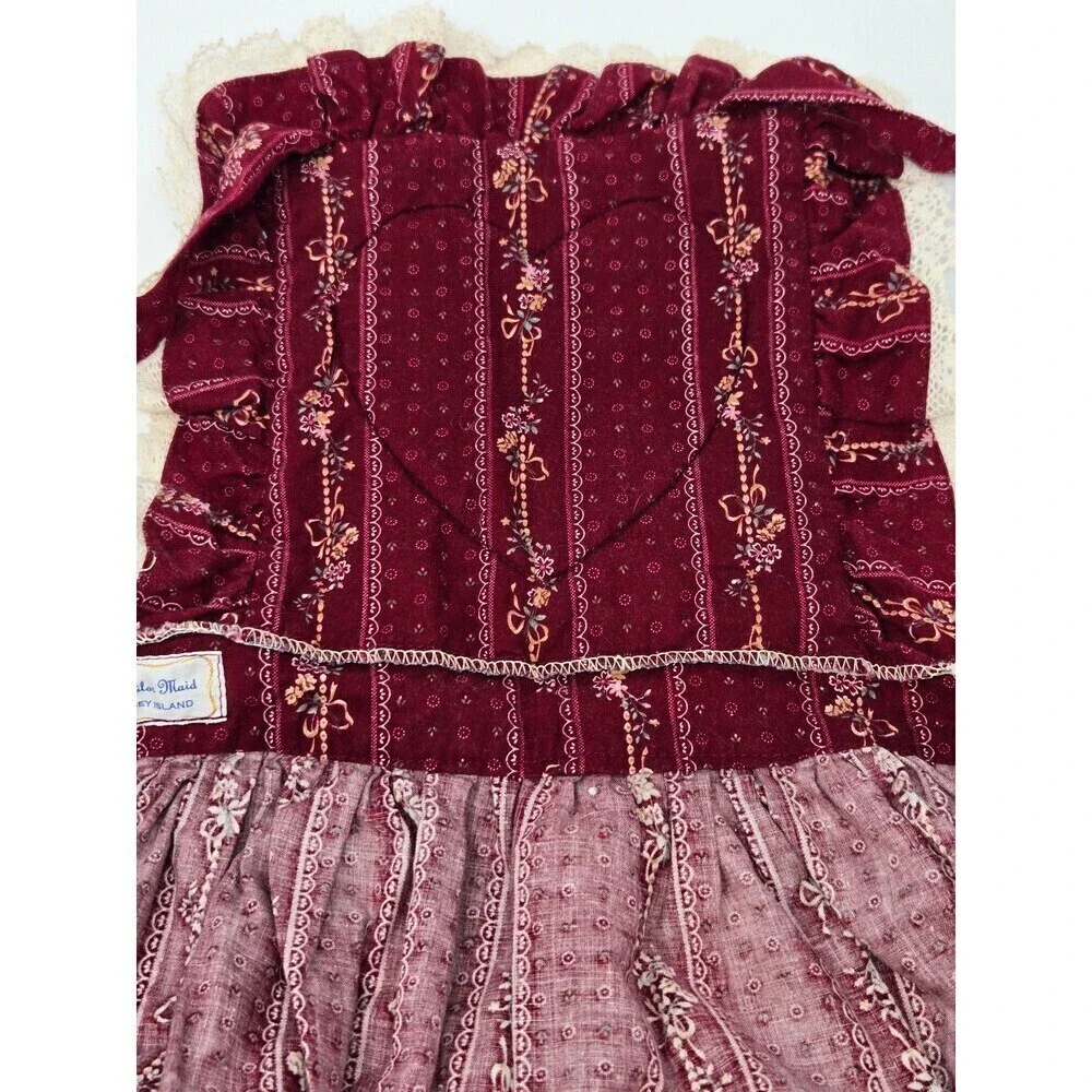 THE TAILOR MAID WHIDBEY ISLAND HANDMADE MAROON DITZY FLORAL APRON KITCHEN OS
